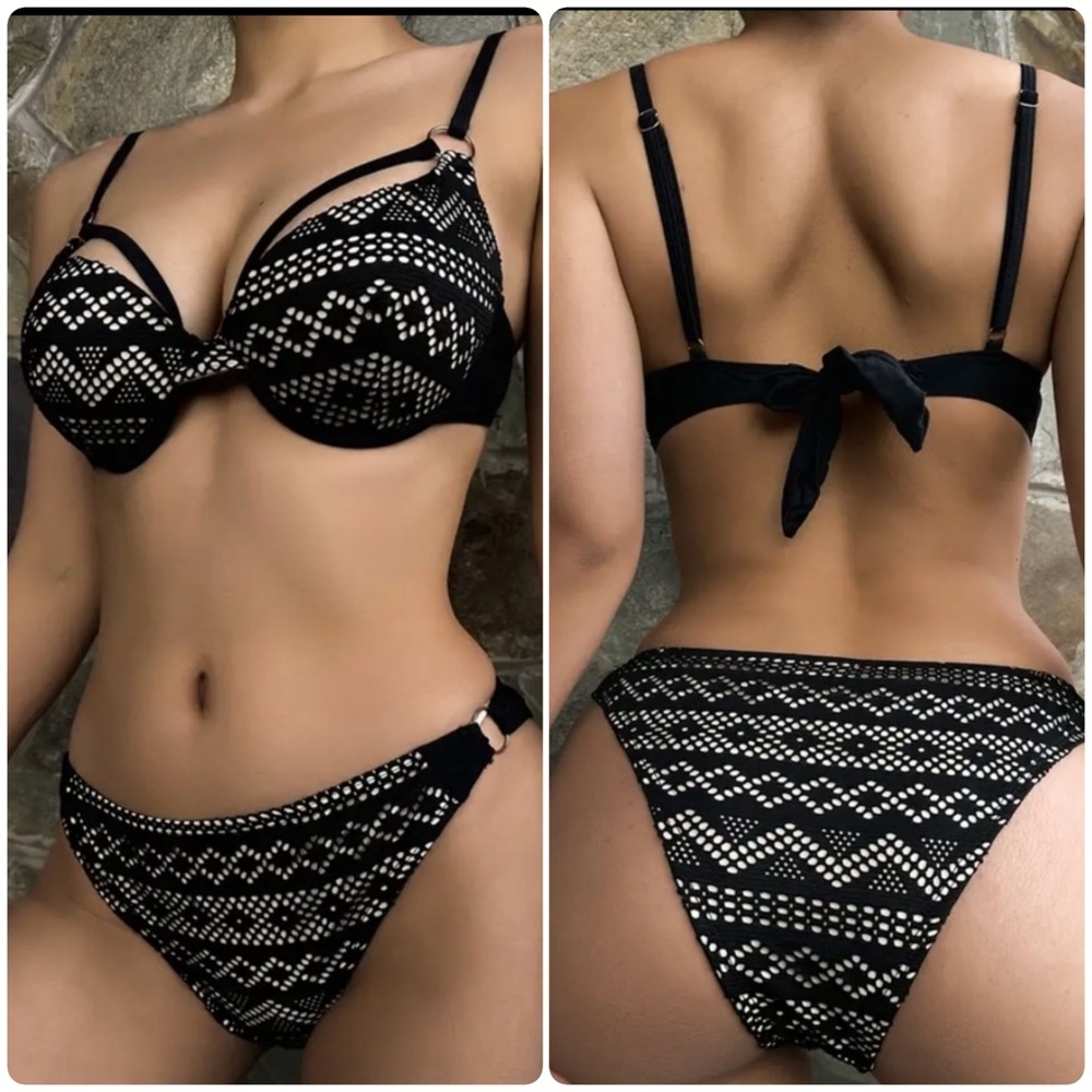 Black Hollow Out Push Up Bikini Set